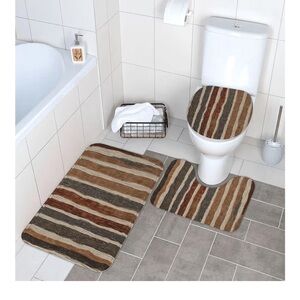 Striped Brown Bath Rug Set - Home Bath